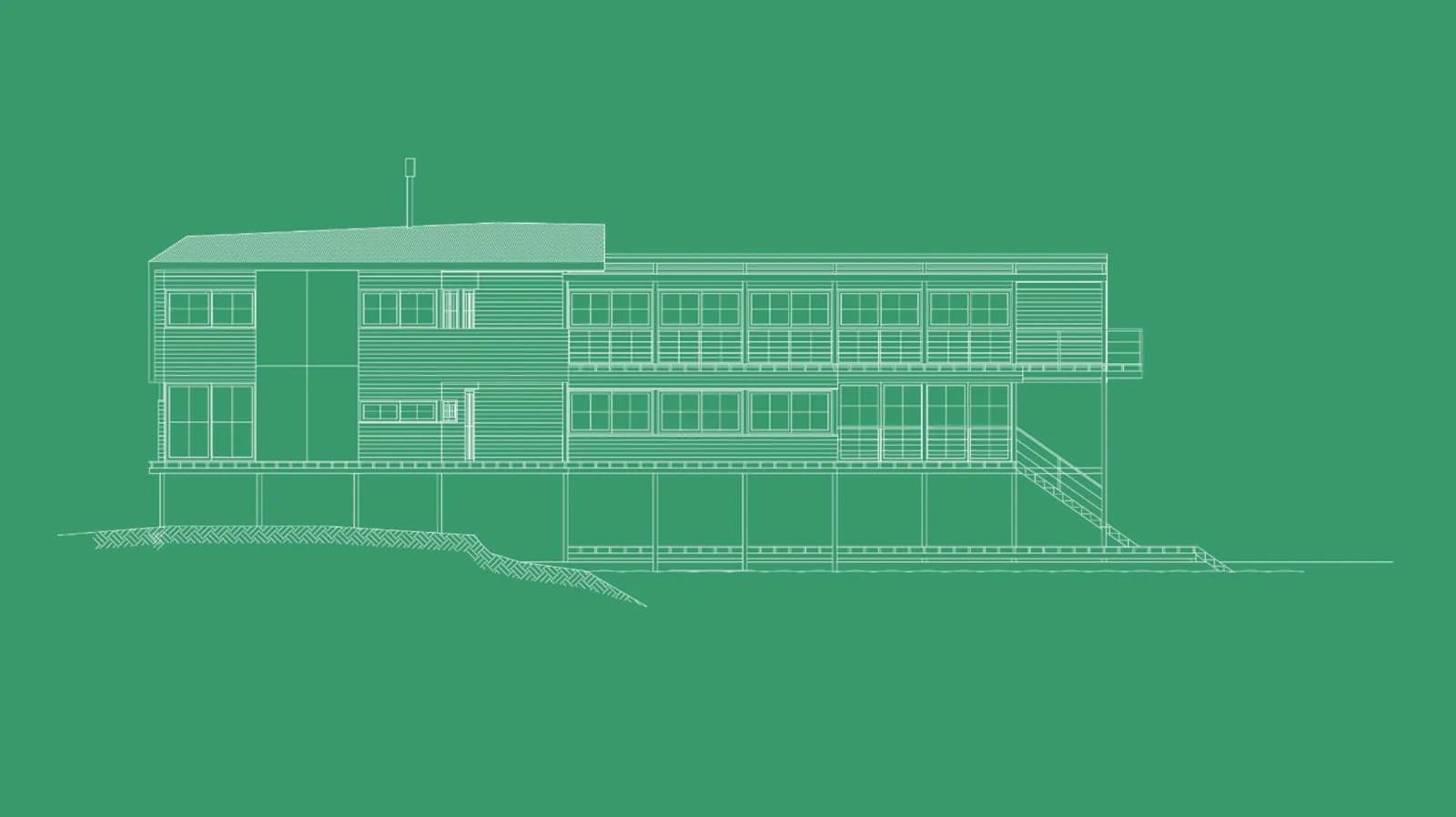 Dibujo en líneas blancas del estudio sobre fondo verde